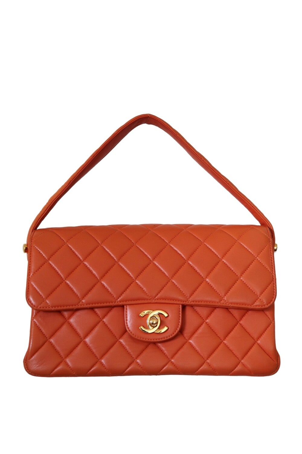 CHANEL VINTAGE DOUBLE SIDE FLAP ORANGE QUILTED LEATHER SHOULDER BAG