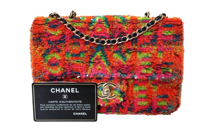 CHANEL RAINBOW SEQUIN CLASSIC SINGLE FLAP SHOULDER BAG