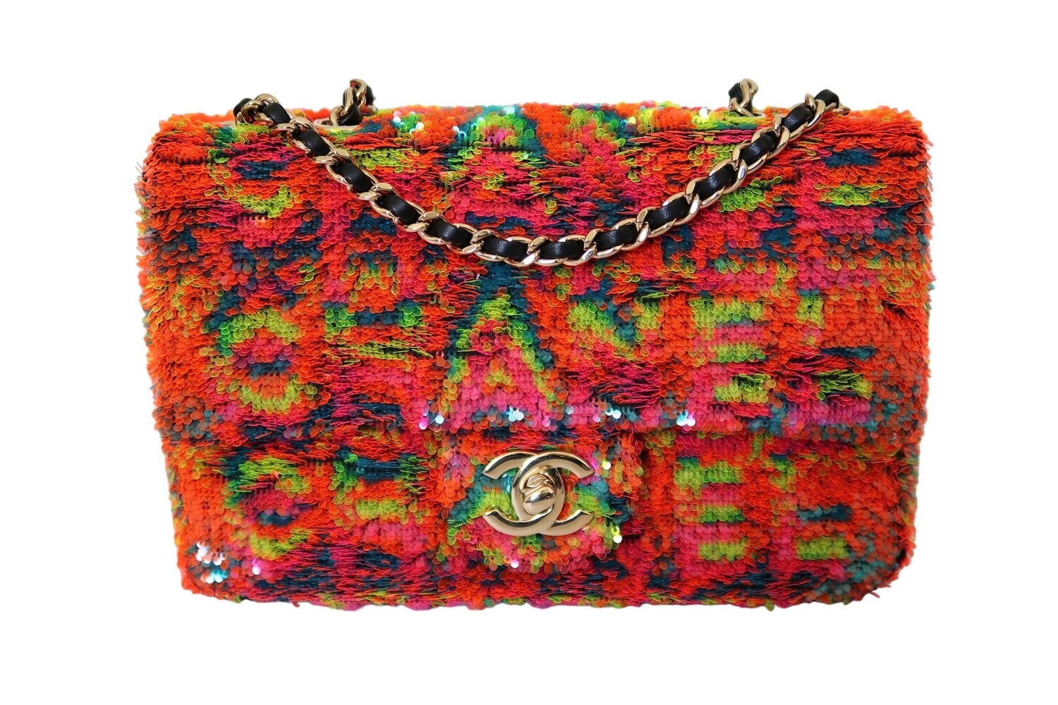 CHANEL RAINBOW SEQUIN CLASSIC SINGLE FLAP SHOULDER BAG
