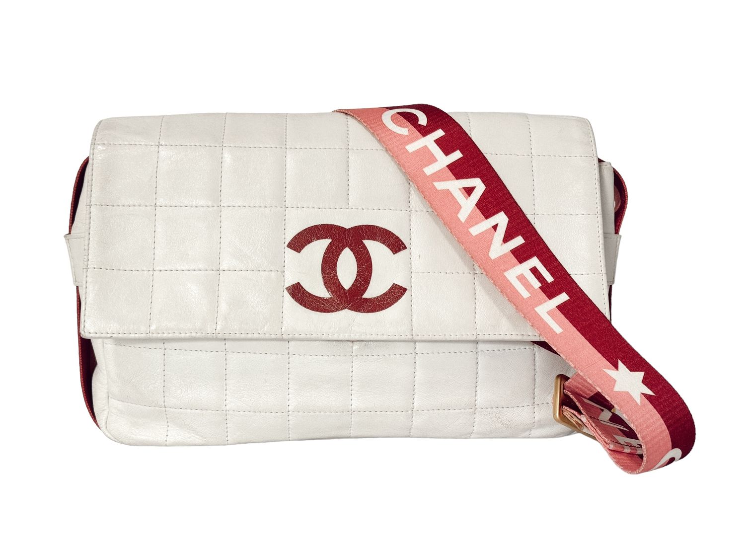 CHANEL CC VINTAGE LETTER WEBBING CHOCOLATE BAR QUILTED FLAP SHOULDER BAG
