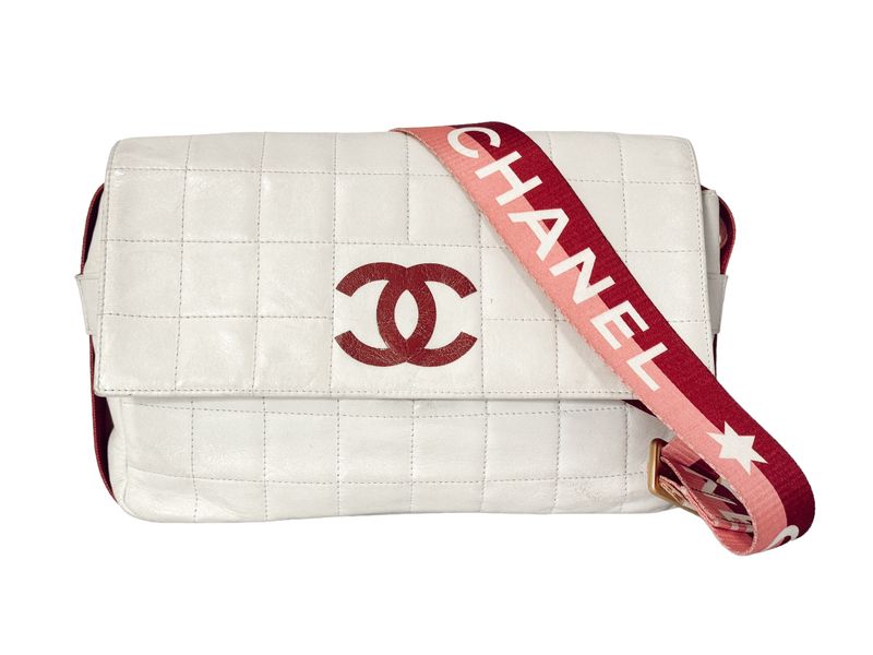 CHANEL CC VINTAGE LETTER WEBBING CHOCOLATE BAR QUILTED FLAP SHOULDER BAG
