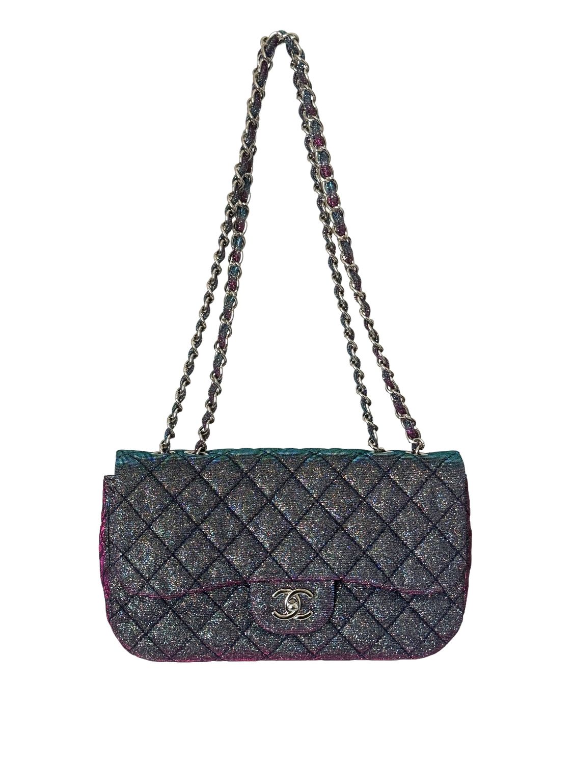 CHANEL CC TURNLOCK DISCO METALLIC FABRIC MEDIUM FLAP SHOULDER BAG