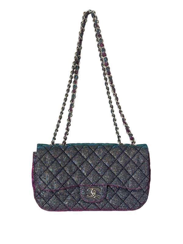 CHANEL CC TURNLOCK DISCO METALLIC FABRIC MEDIUM FLAP SHOULDER BAG