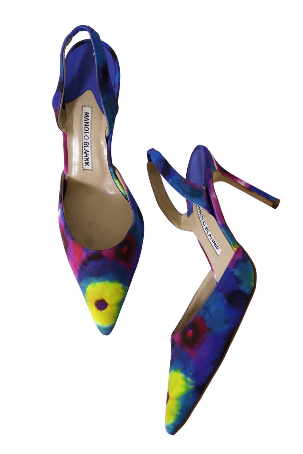 MANOLO BLAHNIK RAINBOW TIE DYE SLINGBACK HEELS / IT 38.5