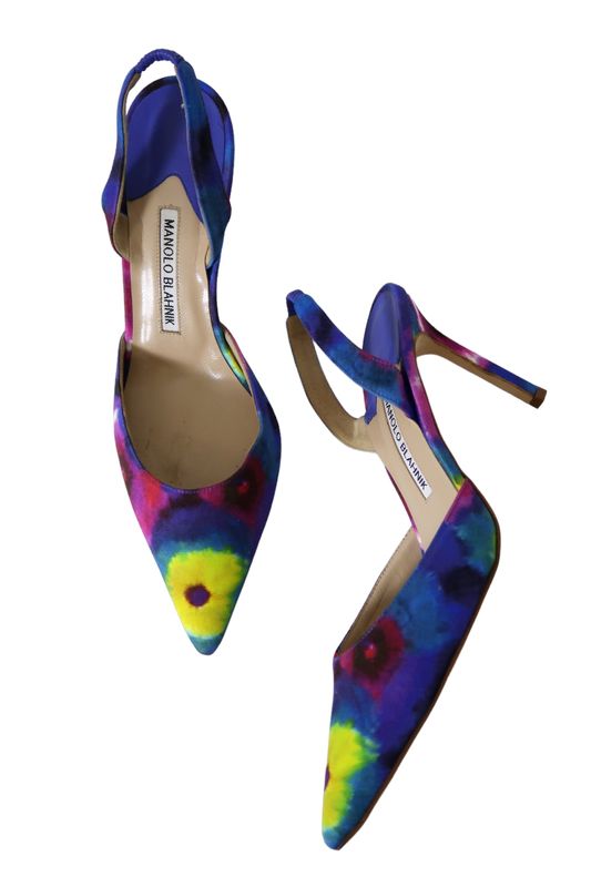 MANOLO BLAHNIK RAINBOW TIE DYE SLINGBACK HEELS / IT 38.5