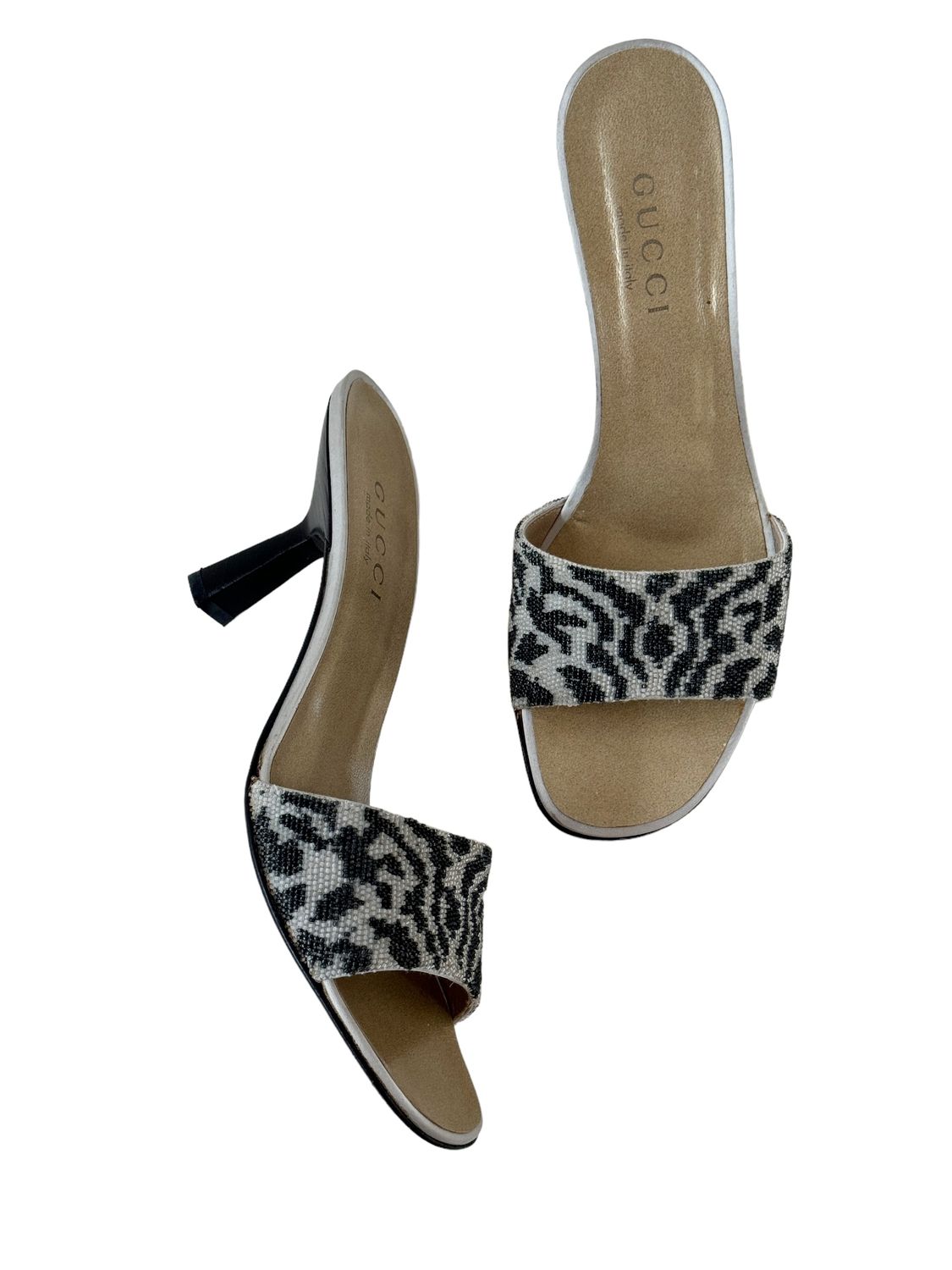 GUCCI RARE VINTAGE TOM FORD BEADED ZEBRA SLIDES HEELS IT 37