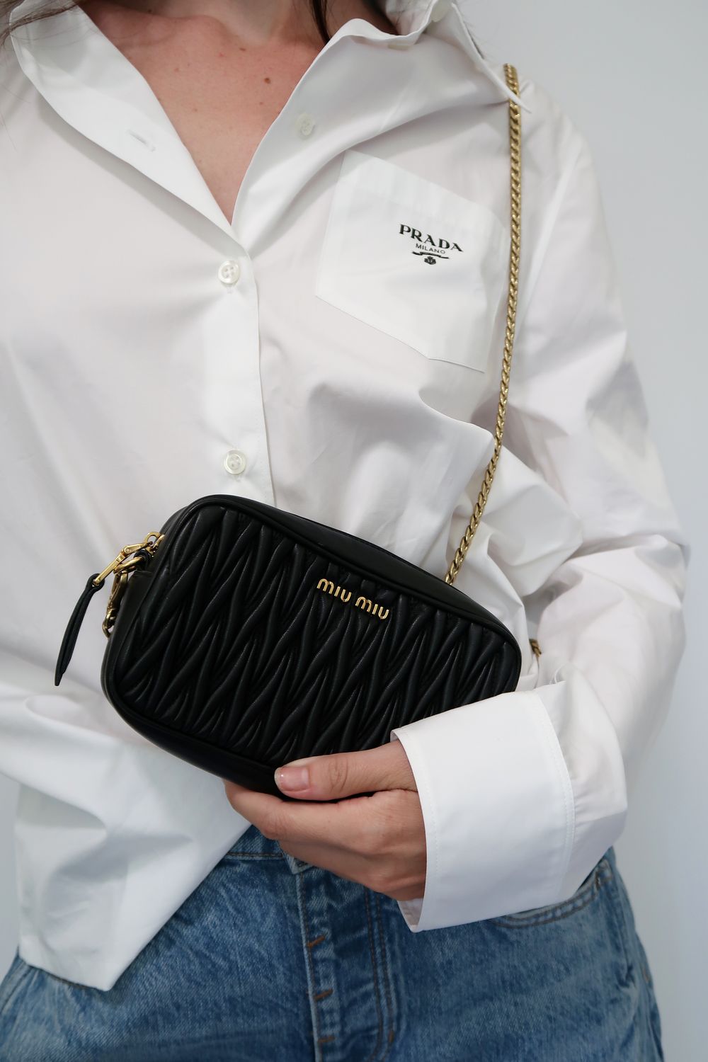 MIU MIU BLACK PLEATED LEATHER 2 WAY CROSSBODY BAG