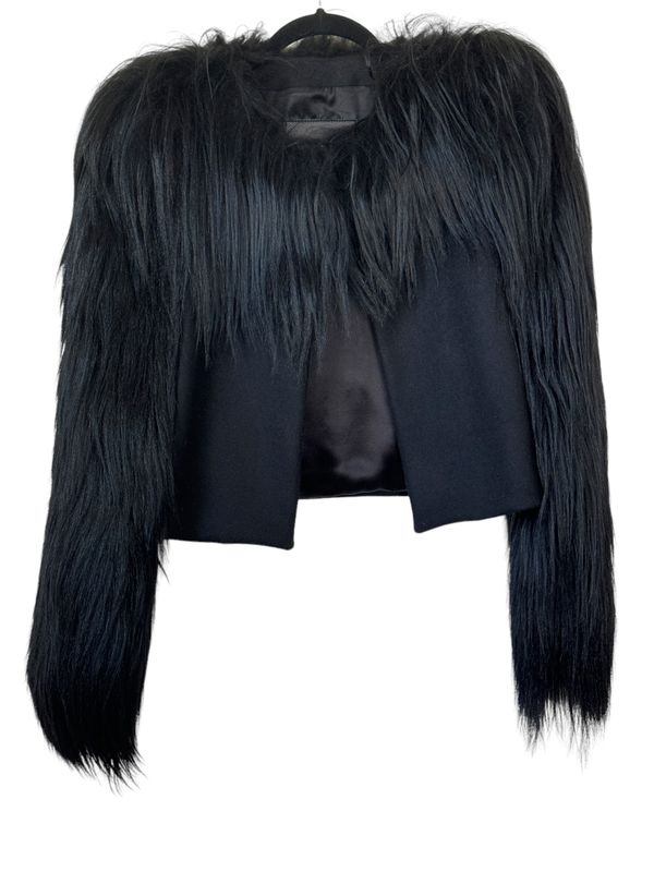 BOTTEGA VENETA BLACK WOOL &amp; FUR JACKET COAT