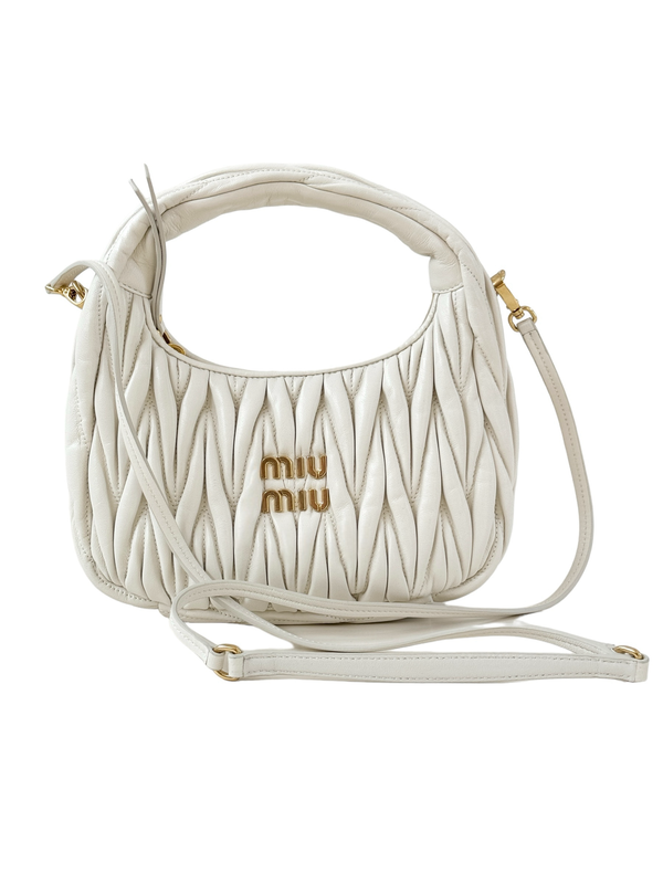 MIU MIU MATELASSE WHITE LEATHER SMALL WANDER HOBO CROSSBODY