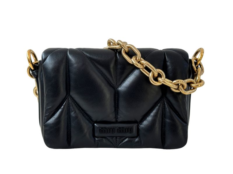 MIU MIU QUILTED BLACK LEATHER CHAIN SHOULDER BAG