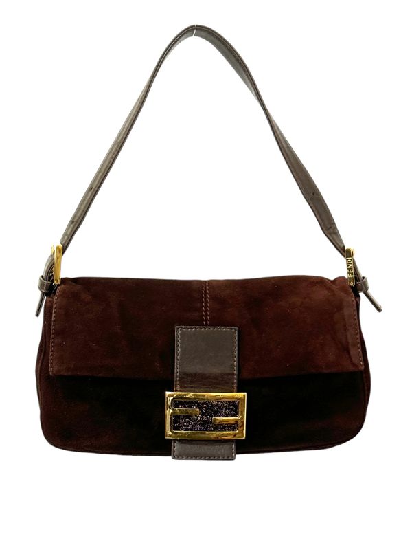 FENDI BROWN SUEDE LEATHER BAGUETTE SHOULDER BAG