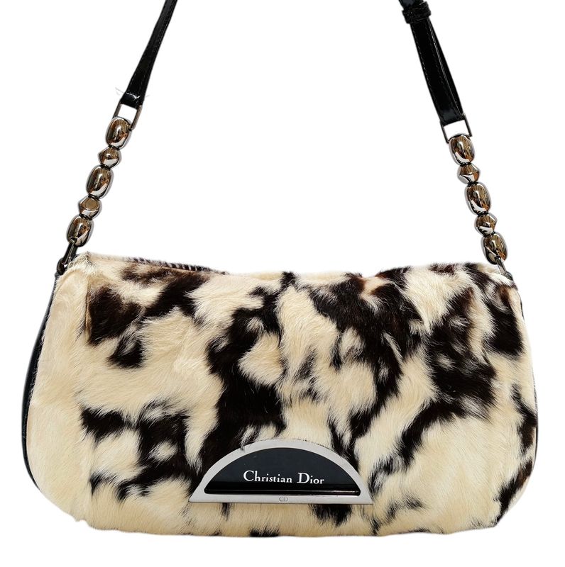 CHRISTIAN DIOR VINTAGE ANIMAL COW PRINT CALF HAIR MALICE SHOULDER BAG