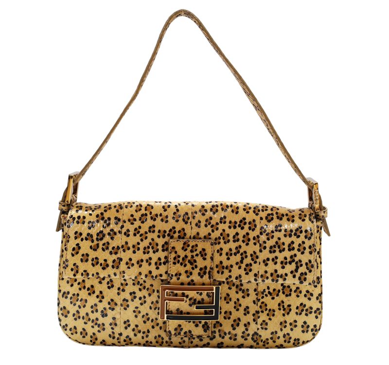 FENDI VINTAGE CHEETAH PRINT SNAKESKIN BAGUETTE SHOULDER BAG