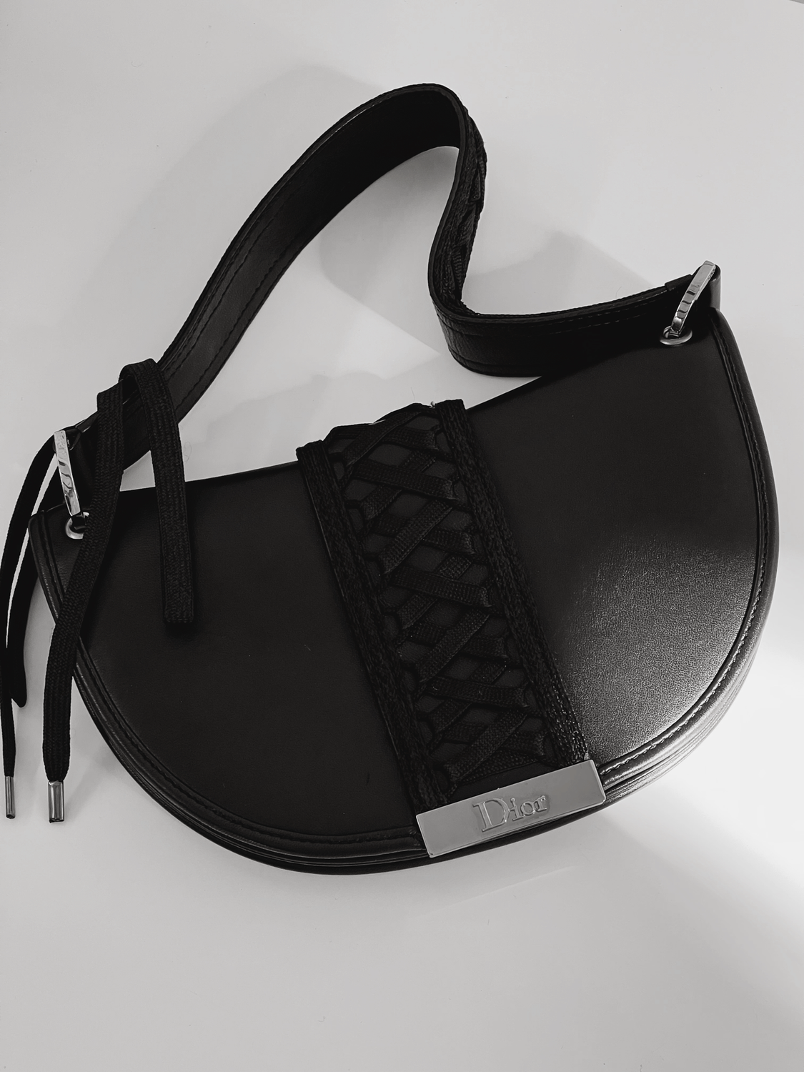 CHRISTIAN DIOR VINTAGE BLACK LEATHER CORSET MINI BAG