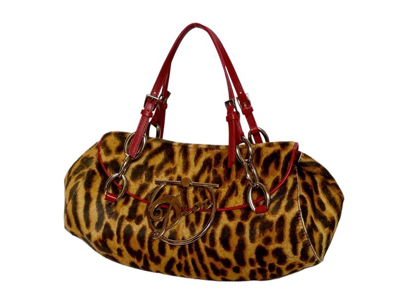 CHRISTIAN DIOR VINTAGE RARE DIVA FLAP CHEETAH PONY HAIR LOGO PLATE BAG