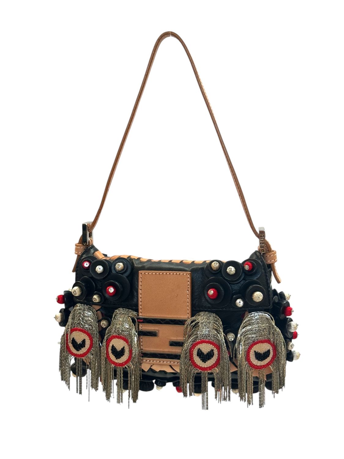 FENDI BEADED FRINGE MINI BAGUETTE SHOULDER BAG - RARE DESIGN