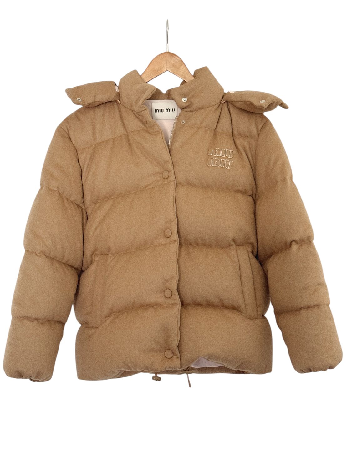 MIU MIU TAN PUFFER DOWN JACKET COAT