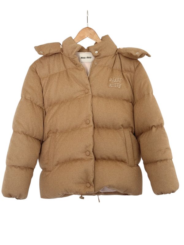 MIU MIU TAN PUFFER DOWN JACKET COAT