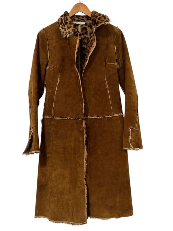 DOLCE &amp; GABBANA VINTAGE REVERSIBLE CHEETAH PONY HAIR FUR AND BROWN SUEDE LEATHER COAT
