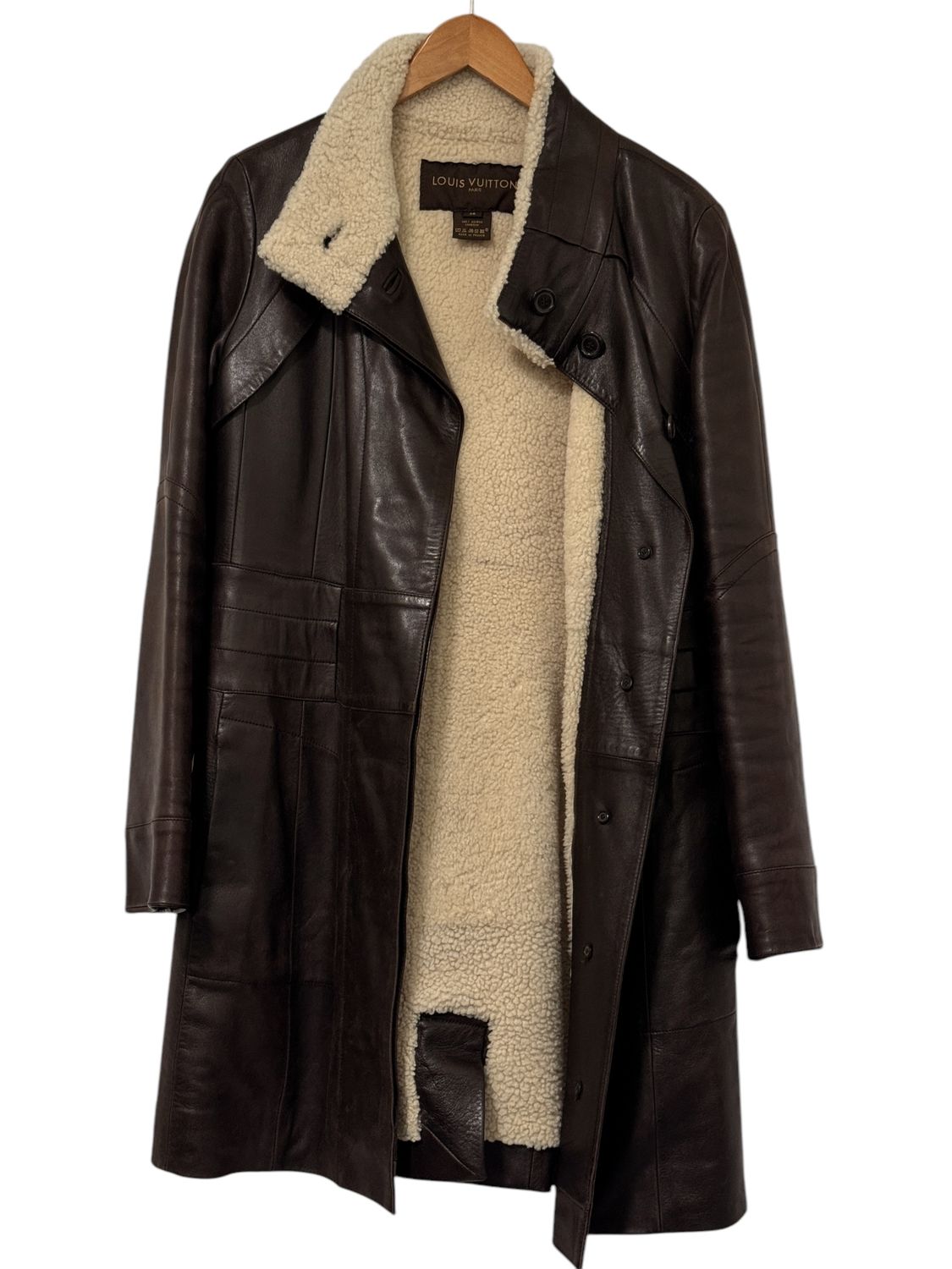LOUIS VUITTON VINTAGE SHEARLING DARK BROWN LEATHER JACKET COAT