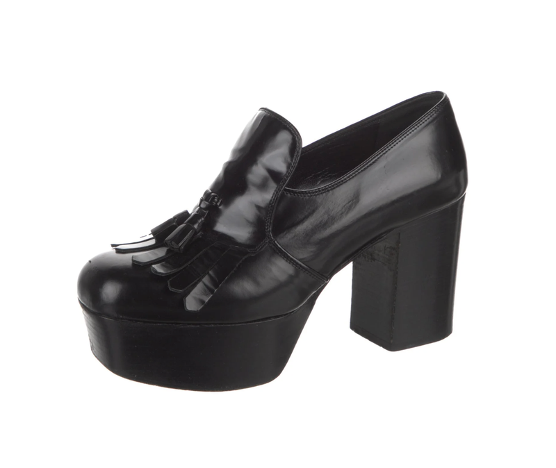 MIU MIU BLACK LEATHER PLATFORM  LOAFER HEELS / IT 37