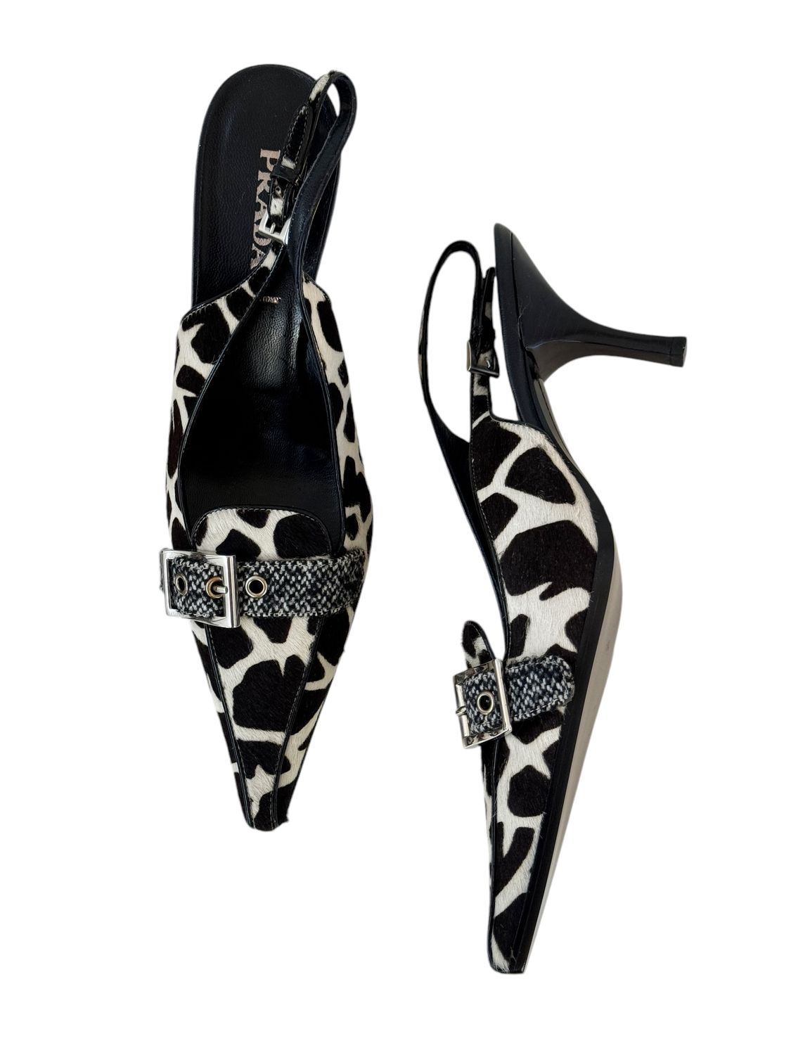 PRADA ANIMAL PRINT PONY HAIR LEATHER MULES HEELS / IT 40.5