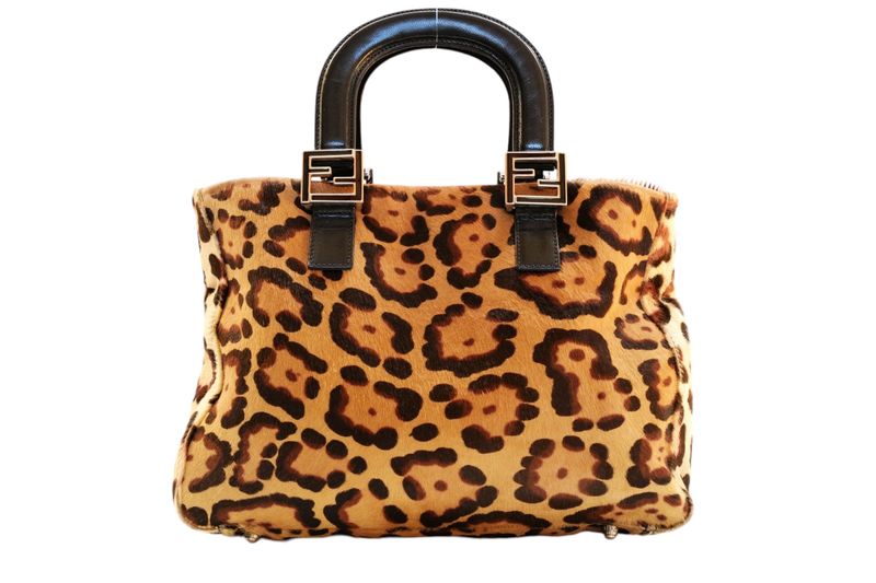 FENDI VINTAGE CHEETAH LEOPARD PRINT PONY HAIR TOP HANDLE BAG