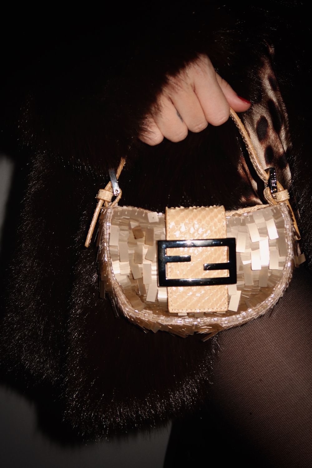 FENDI VINTAGE SEQUIN AND PYTHON MINI MOON CROISSANT BAG