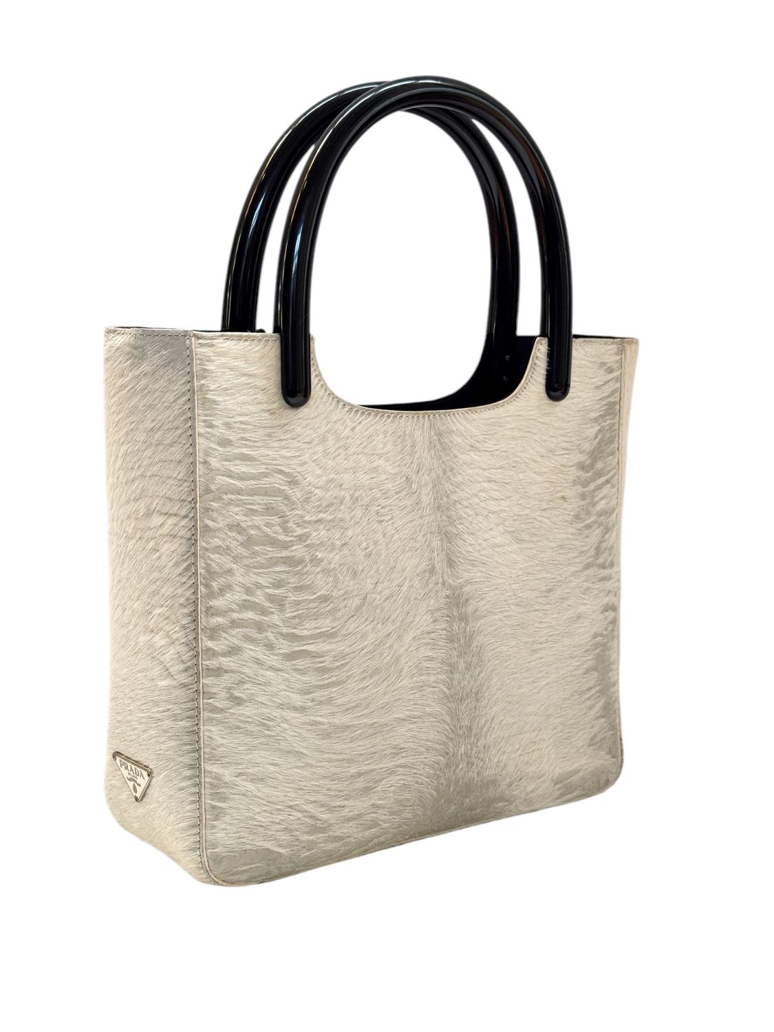 PRADA VINTAGE WHITE FUR TOP HANDLE BAG