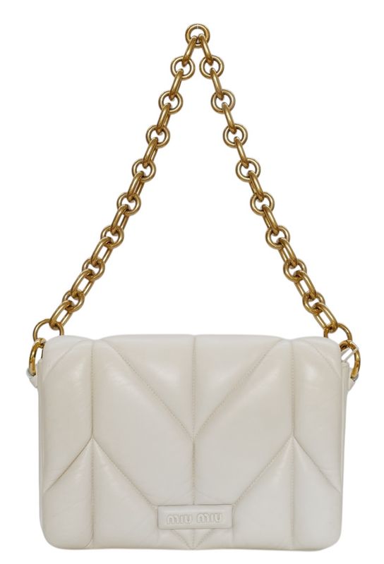 MIU MIU QUILTED WHITE LEATHER CHAIN SHOULDER BAG