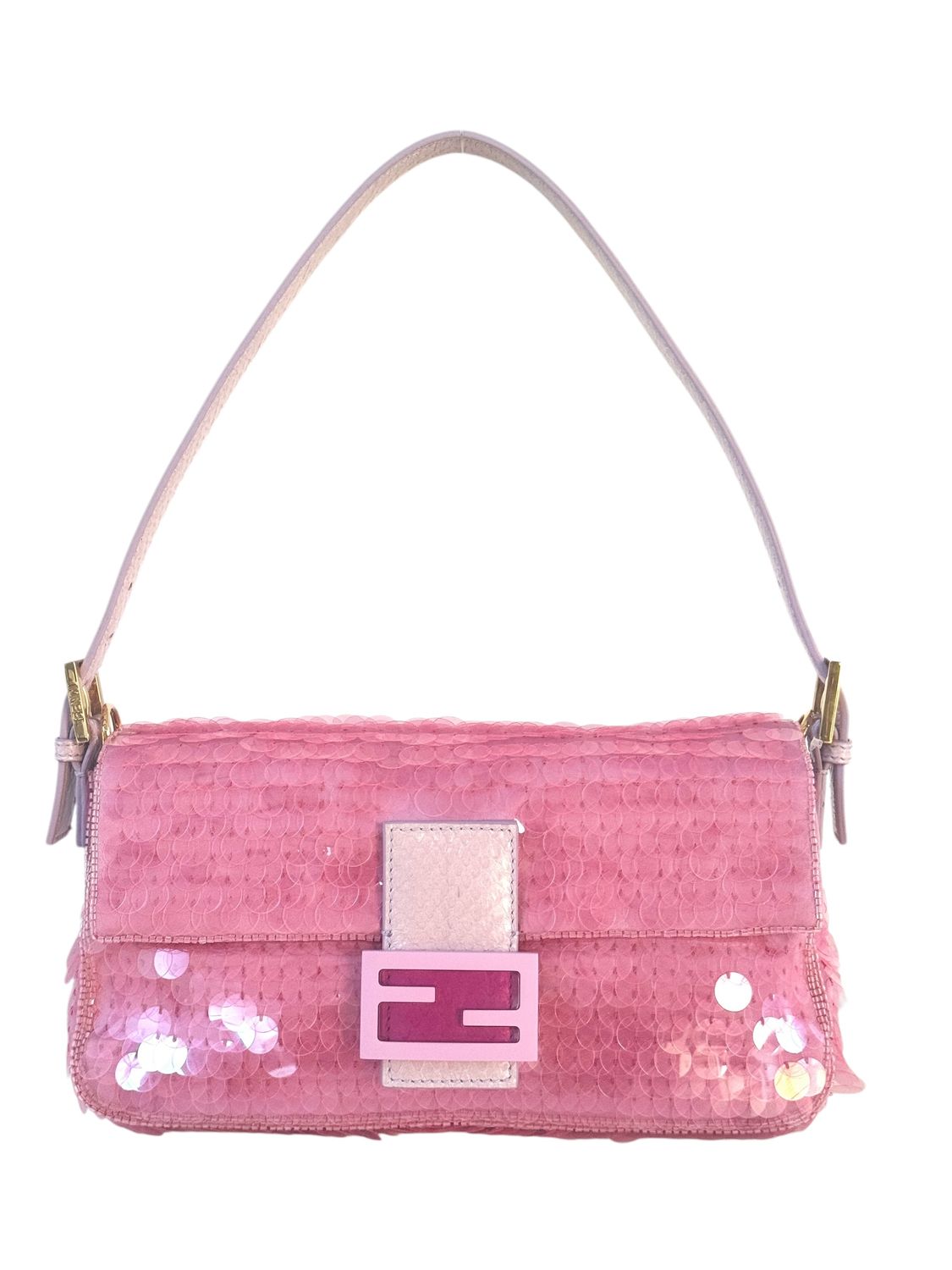 FENDI 1997 RE-EDITION PINK BEADED BAGUETTE WITH PYTHON TRIM SHOULDER BAG