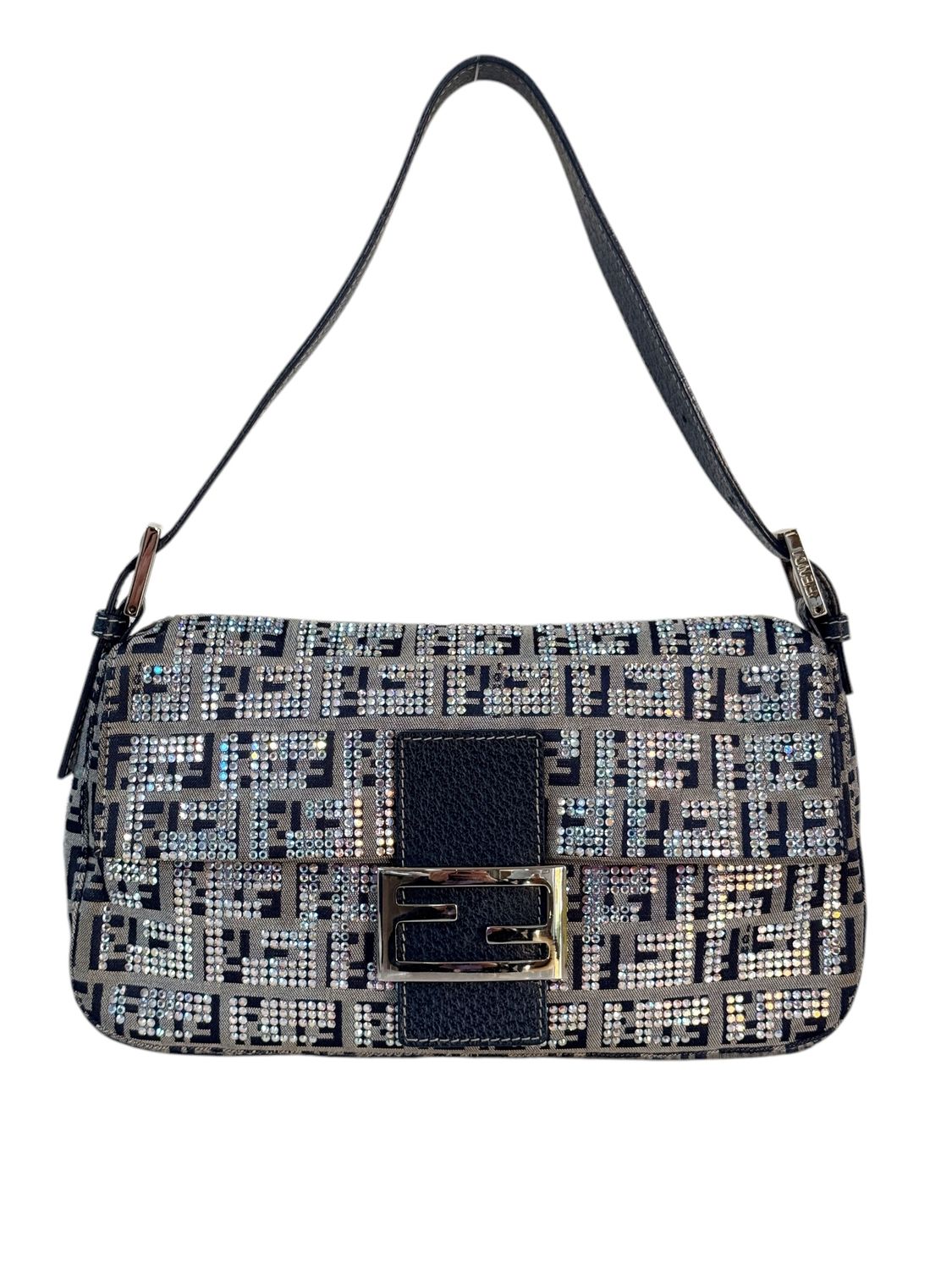 FENDI ZUCCHINO SWAROVSKI CRYSTAL BAGUETTE SHOULDER BAG