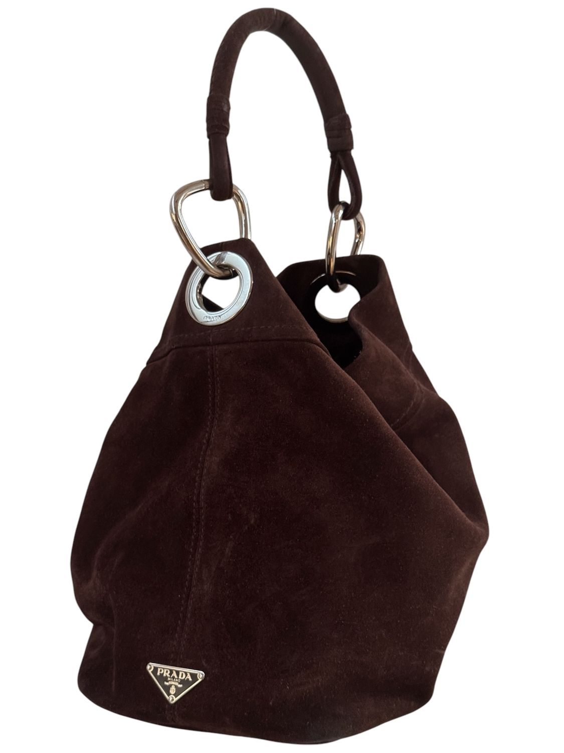 PRADA VINTAGE DARK BROWN SUEDE LEATHER SHOULDER SLOUCH BAG