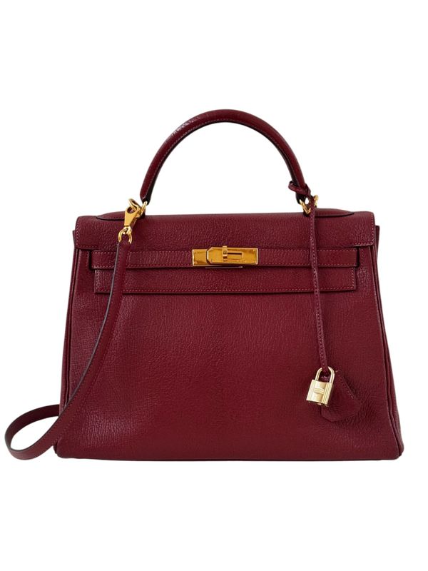 HERMES BURGUNDY ROUGE H CLEMENCE KELLY RETOURNE 32