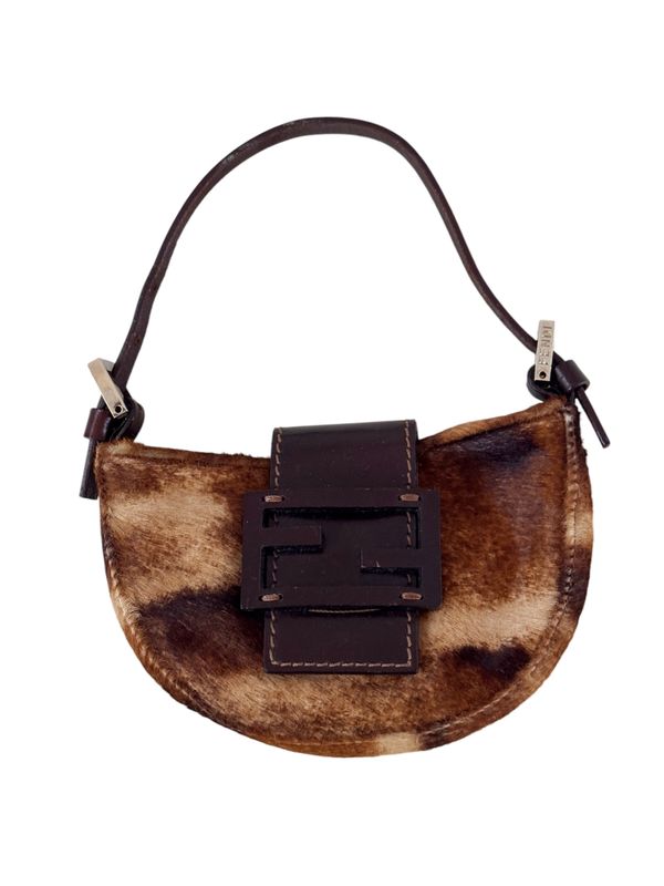 FENDI VINTAGE PONY HAIR LEATHER MINI MOON CROISSANT BAG