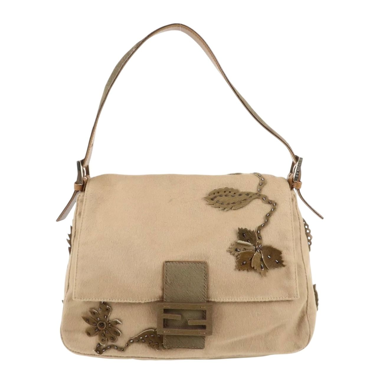 FENDI VINTAGE FLORAL PONY HAIR / WOOL MAMA BAGUETTE BAG