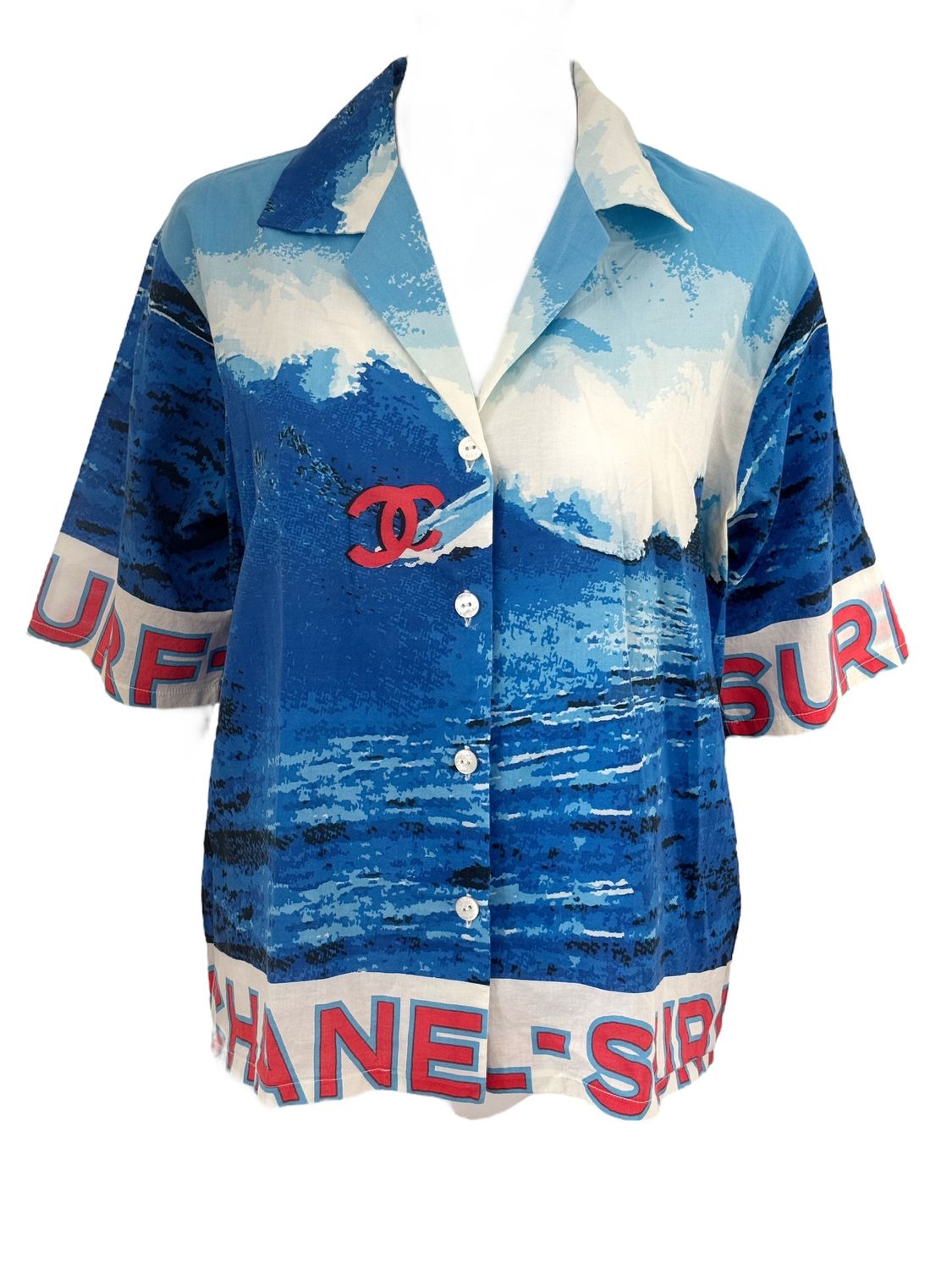 CHANEL VINTAGE RARE SURF BUTTON DOWN SHIRT / FR 40