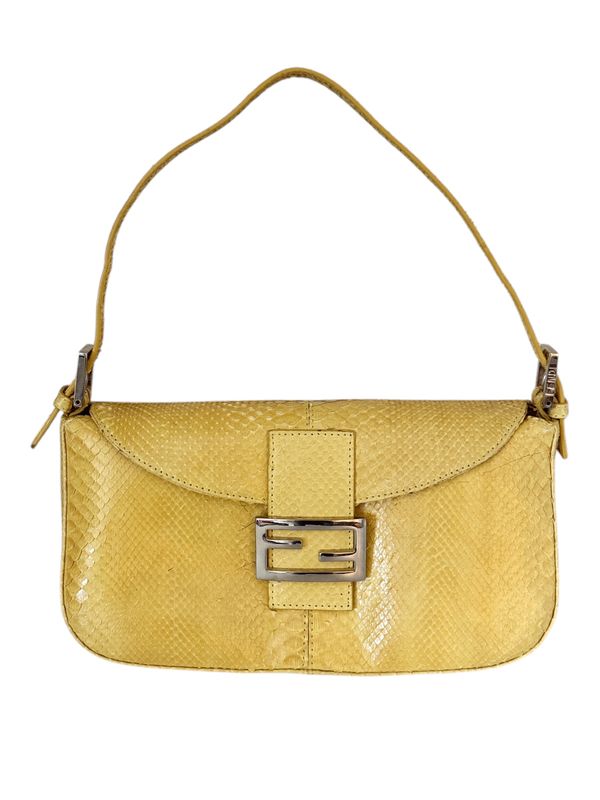 FENDI VINTAGE YELLOW PYTHON PITONE BAGUETTE BAG