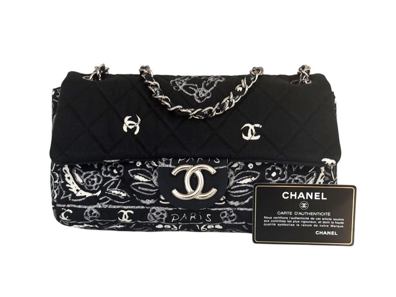 CHANEL NAVY CC BANDANA PRINT FLAP PARIS DALLAS COLLECTION