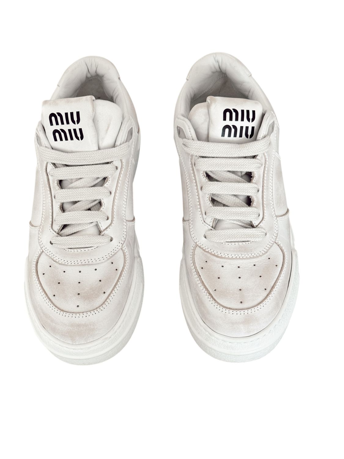 MIU MIU WHITE LEATHER LACE UP SNEAKERS / IT 39