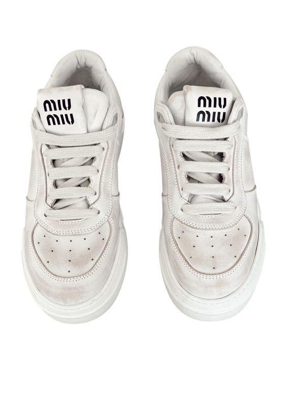 MIU MIU WHITE LEATHER LACE UP SNEAKERS / IT 39