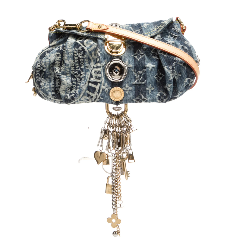 LOUIS VUITTON DENIM MONOGRAM PLEATY MINI BAG WITH CHARMS / LIMITED EDITION