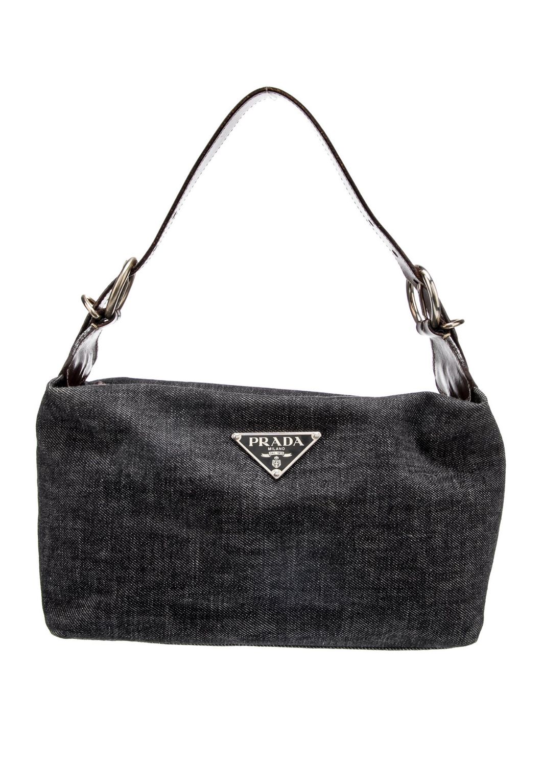 VINTAGE PRADA DENIM LEATHER BUCKLE SHOULDER MINI HOBOB BAG