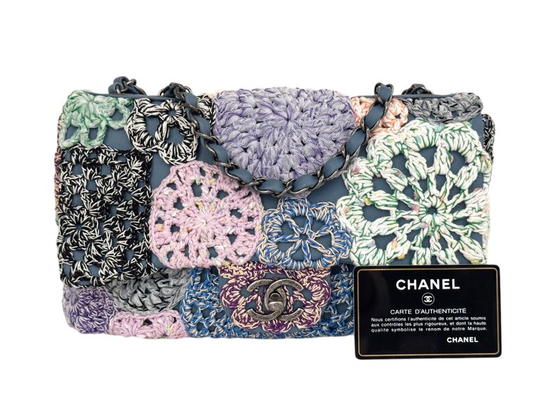 CHANEL CROCHET AND LEATHER FLAP SHOULDER BAG