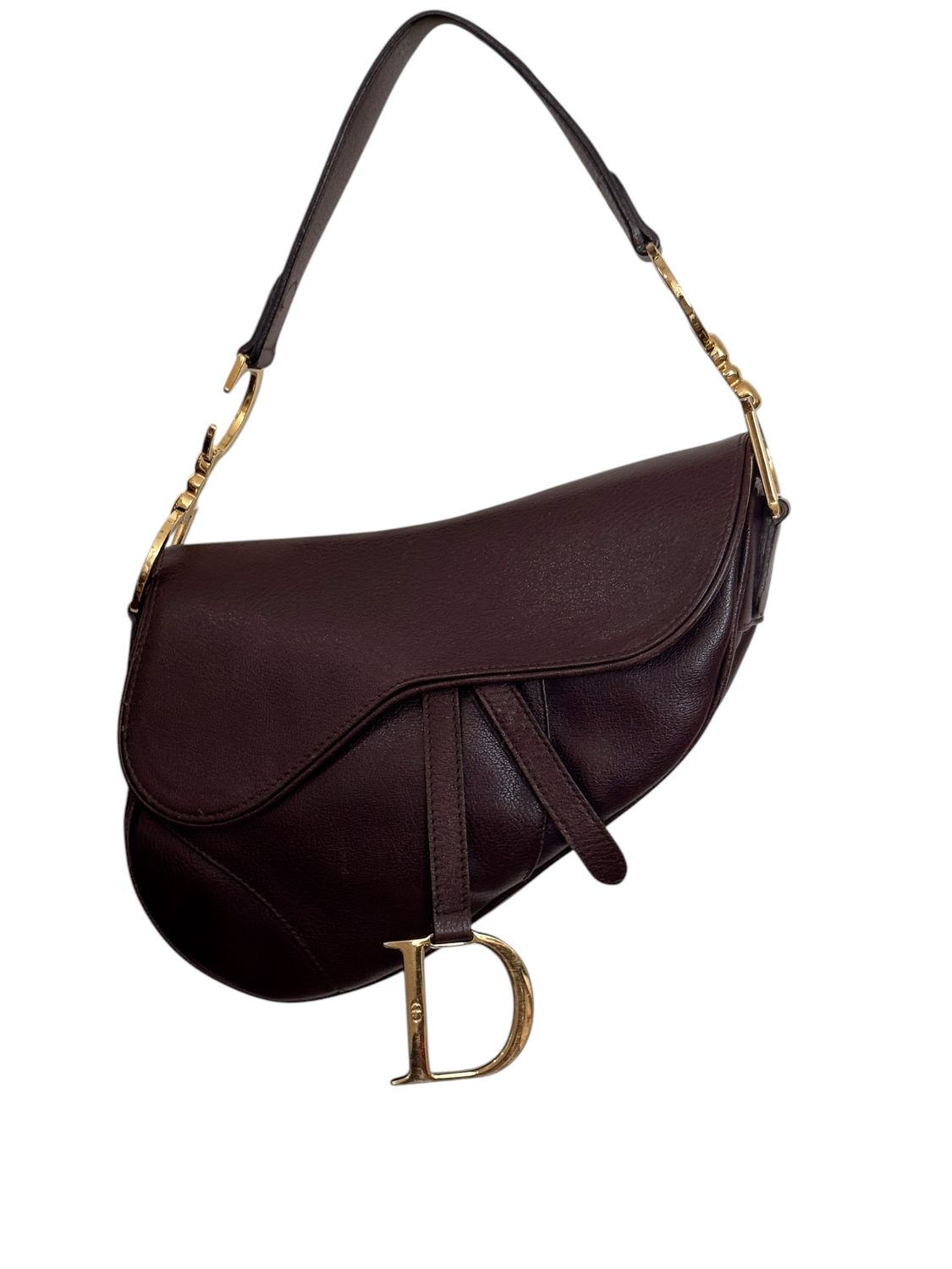 CHRISTIAN DIOR VINTAGE DARK BROWN LEATHER SADDLE BAG