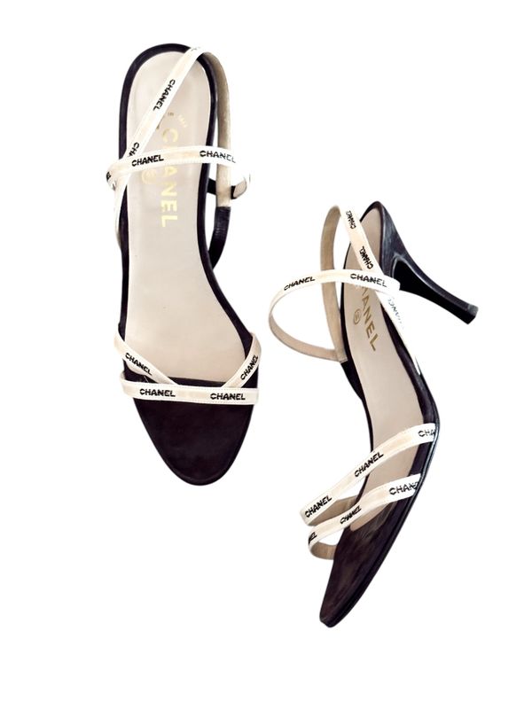 CHANEL VNTAGE 1994 LETTER LOGO RIBBON HEELS / IT 39
