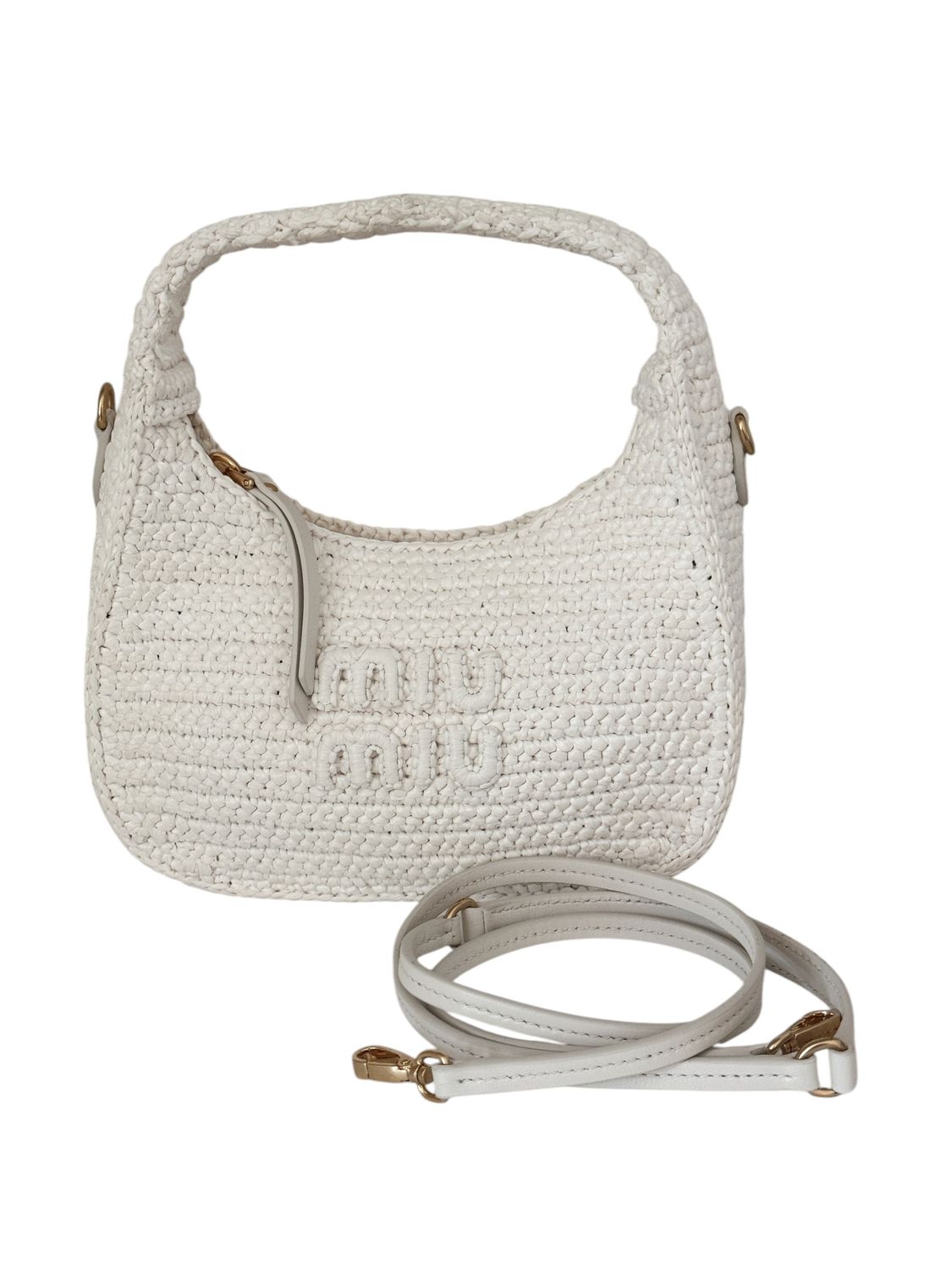MIU MIU WHITE CROCHET SMALL WANDER HOBO CROSSBODY