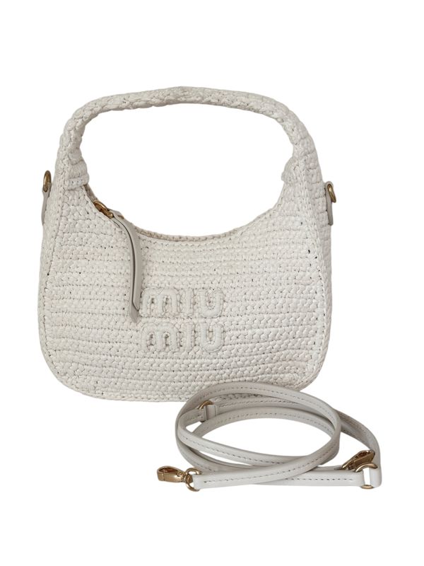 MIU MIU WHITE CROCHET SMALL WANDER HOBO CROSSBODY