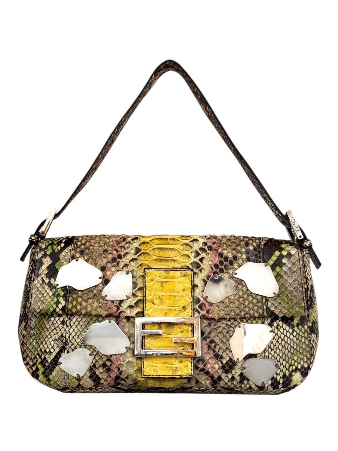 FENDI VINTAGE OMBRE PYTHON BAGUETTE SHOULDER BAG WITH MIRROR DETAILS