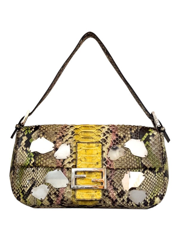 FENDI VINTAGE OMBRE PYTHON BAGUETTE SHOULDER BAG WITH MIRROR DETAILS